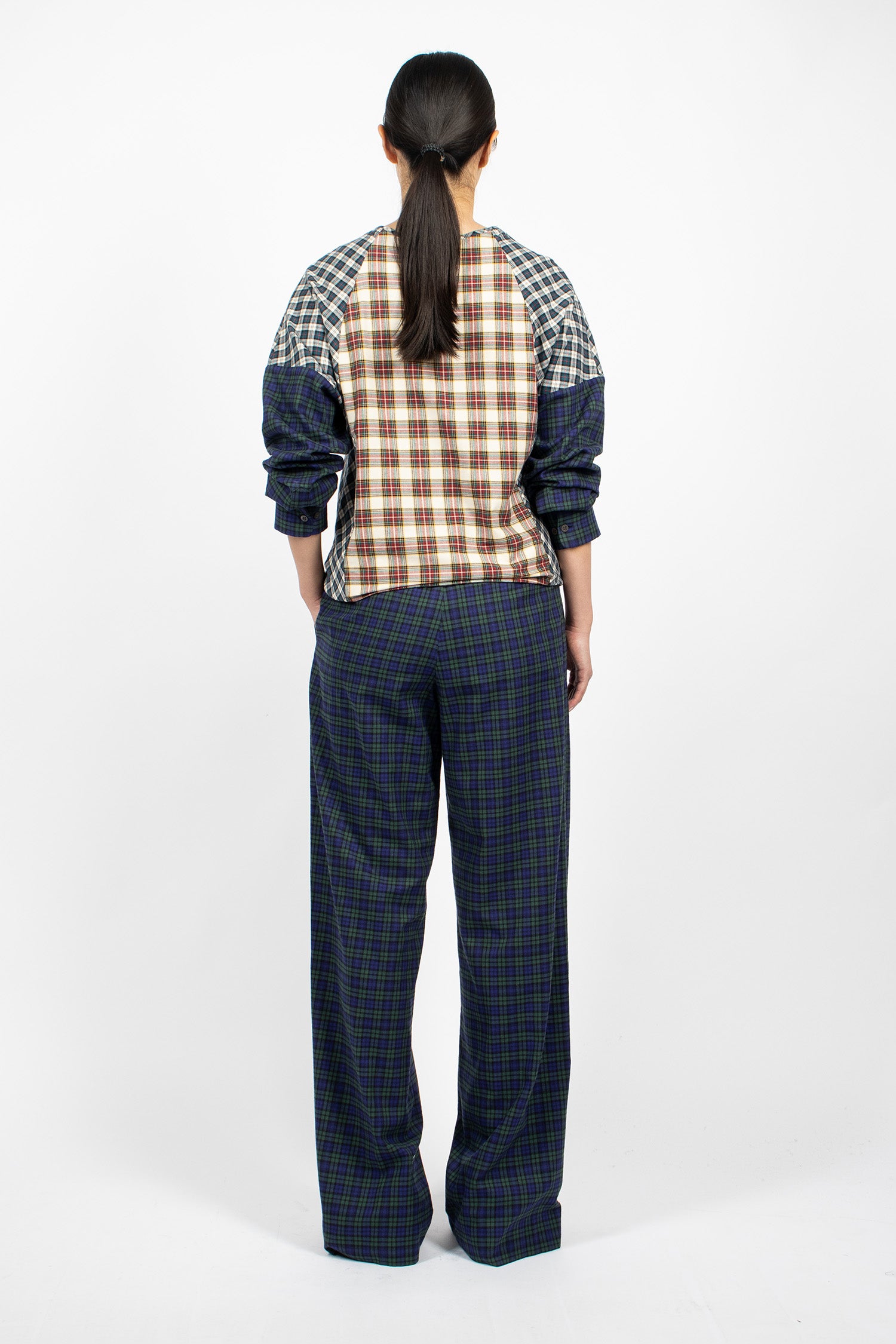 Wide Leg Cotton Flannel Pants Green