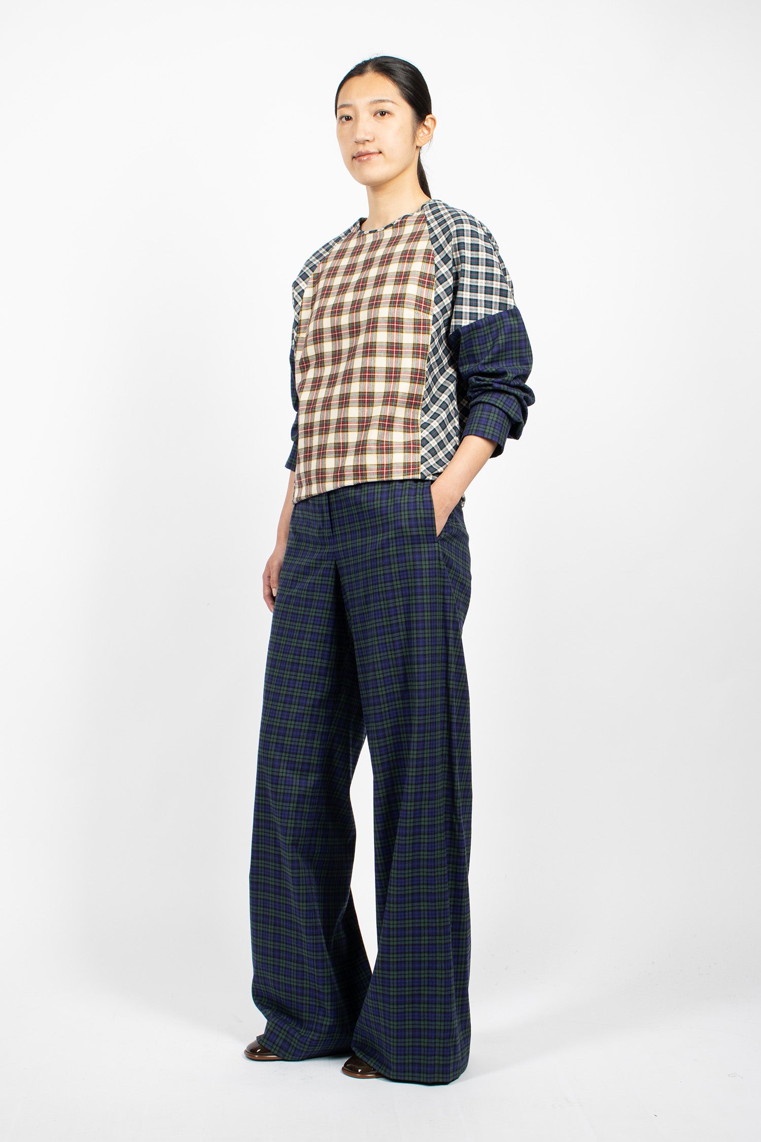 Wide Leg Cotton Flannel Pants Green