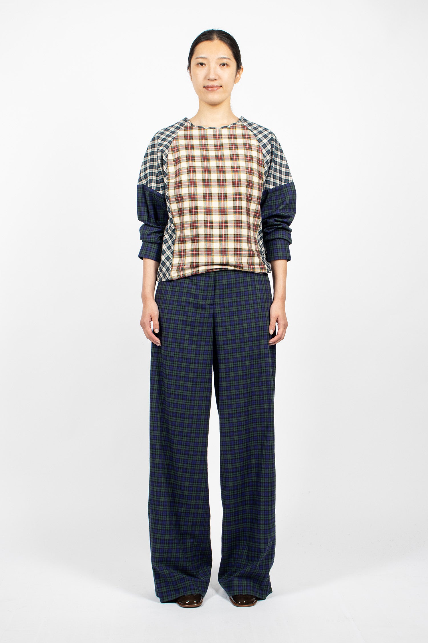 Wide Leg Cotton Flannel Pants Green