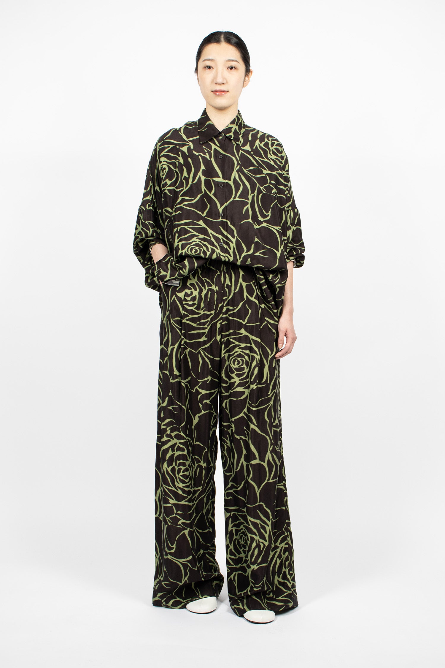 Wide Leg Elasticated Pants Black/Rose