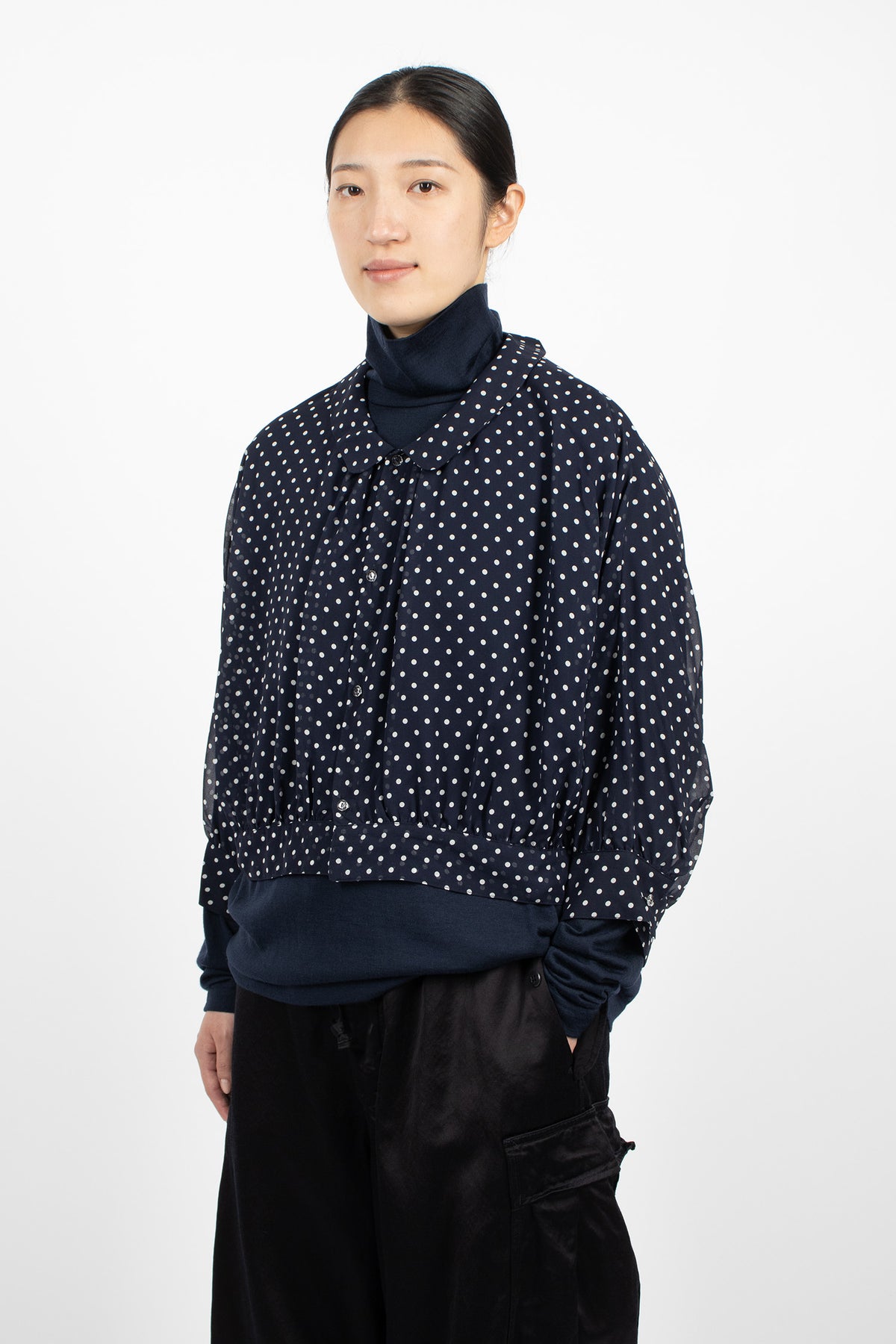 Collared Bolero Blouse Navy