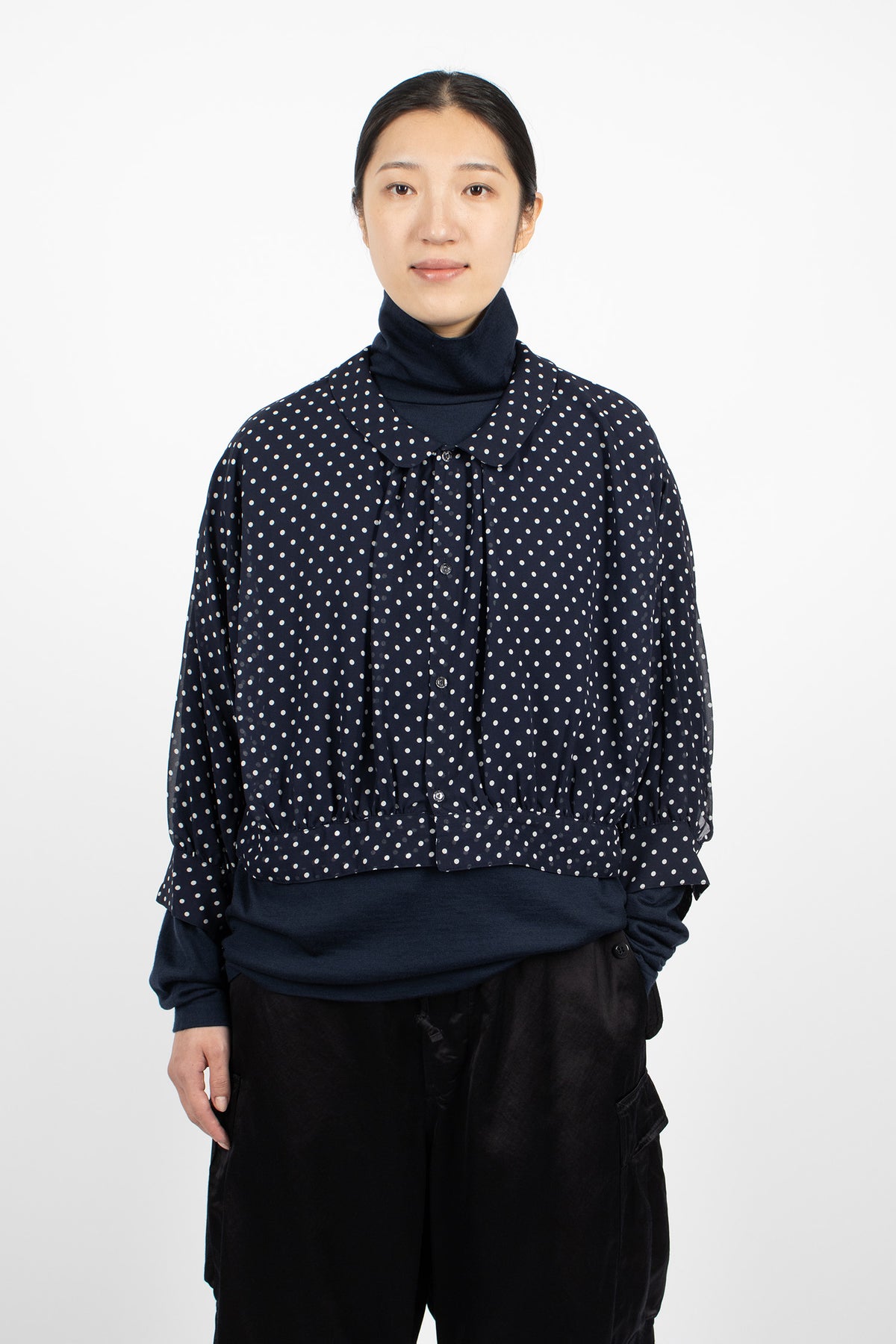 Collared Bolero Blouse Navy