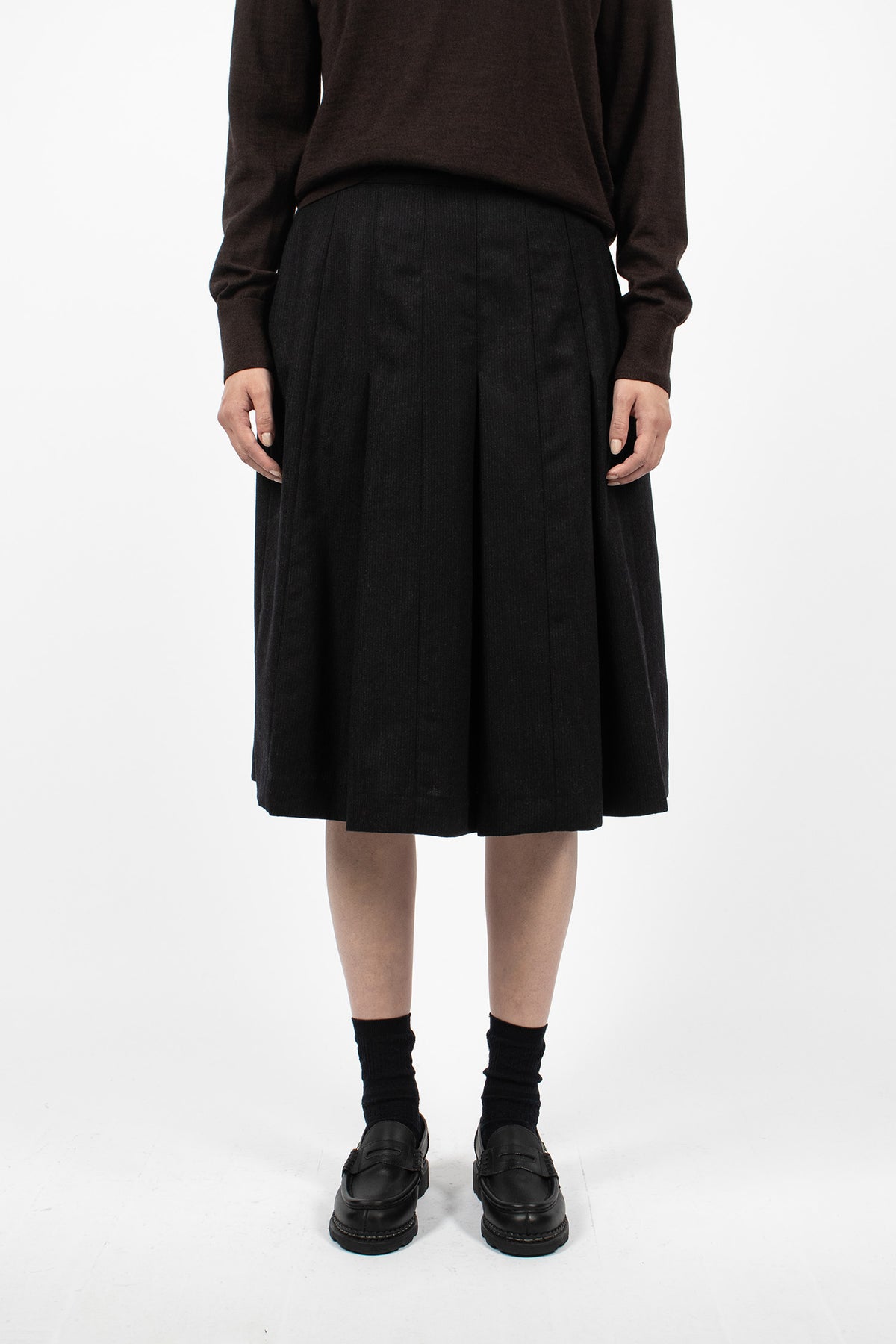 Panel Pleated Wool Skirt Black/Charcoal